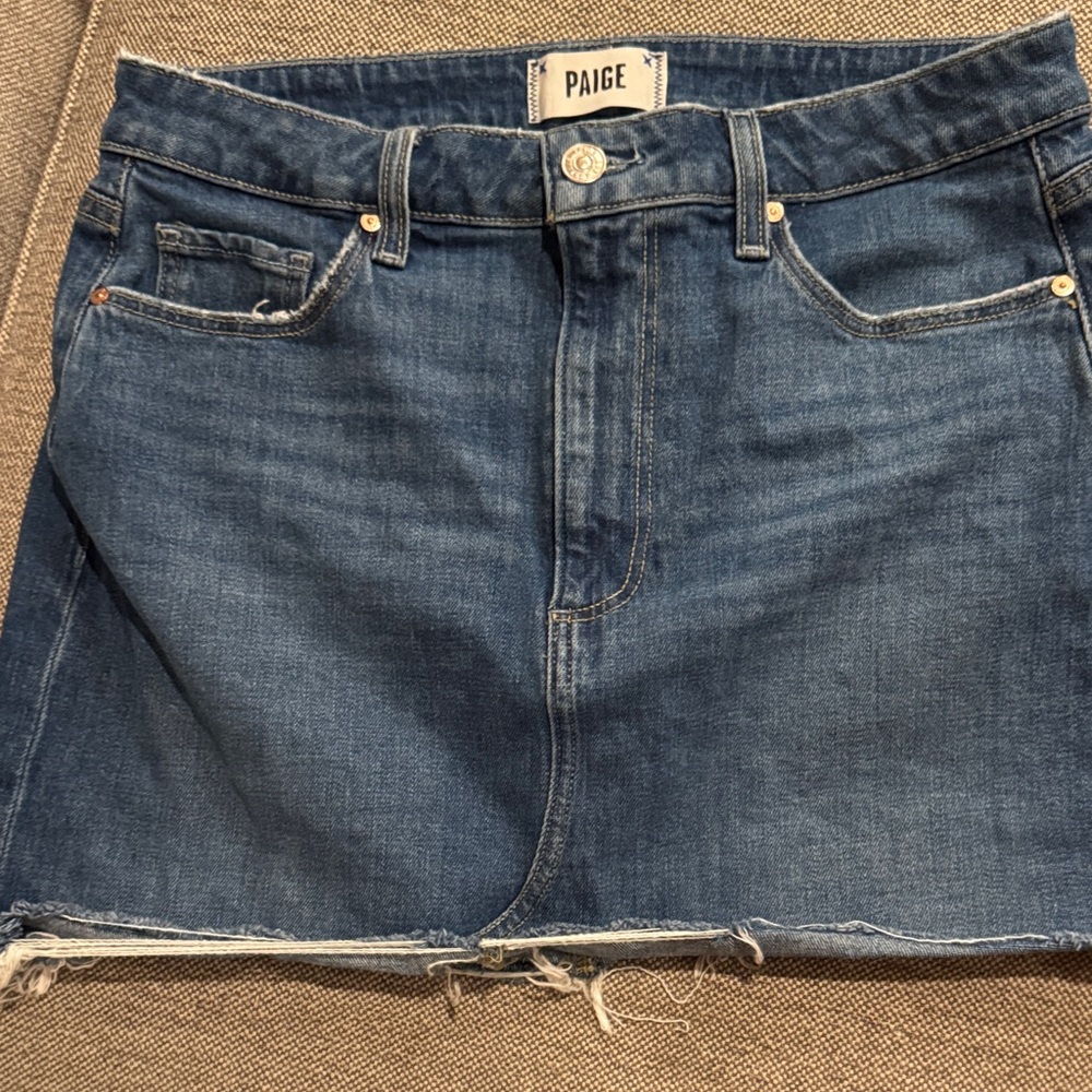PAIGE Indigo Frayed Hem Denim Skirt